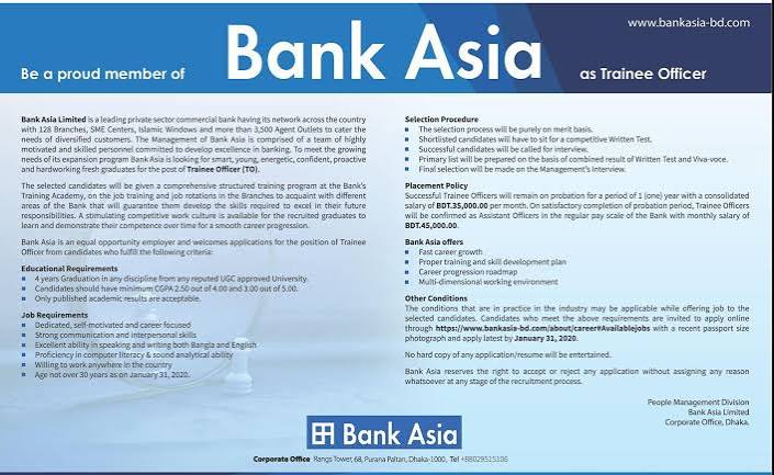 Bank Asia Limited Job Circular 2026